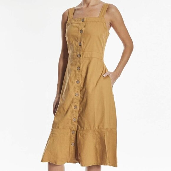 OAT New York Honey Mustard Bow Back Button Front Flounce Dress, Size Small - Picture 2 of 16